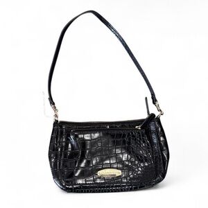 Liz Claiborne Shiny Black Croc-Embossed Shoulder Bag